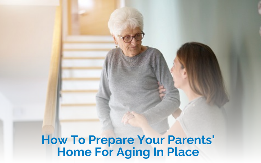 Aging In Place - daughter helping her elderly mother down the stairs